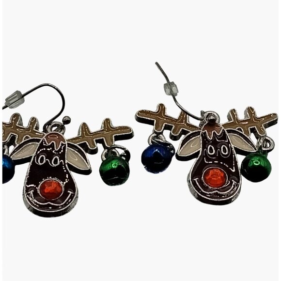 Reindeer Jingle Bell Earrings Holiday Christmas Jewelry - Picture 6 of 7